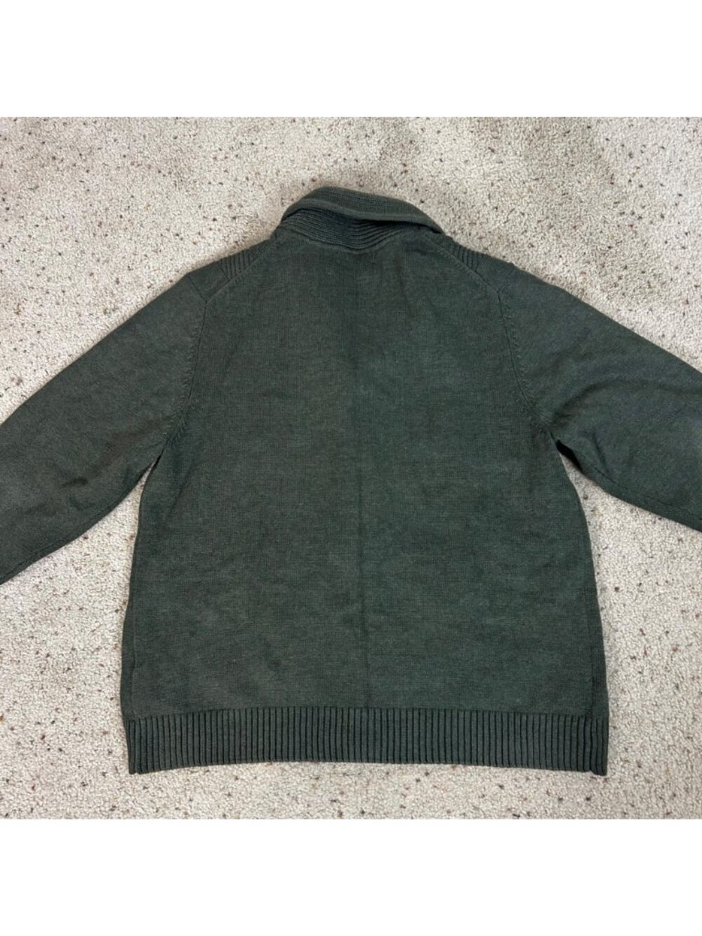 Men's Chunky Cable Knit Cardigan Sweater Green Shawl Collar Size XL - Picture 3 of 5